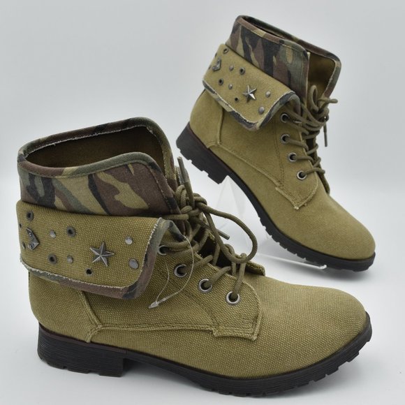 Rock & Candy Shoes - NWOT Rock & Candy by ZiGi Green Camouflage Spraypaint Boots, Women's Size 6.5